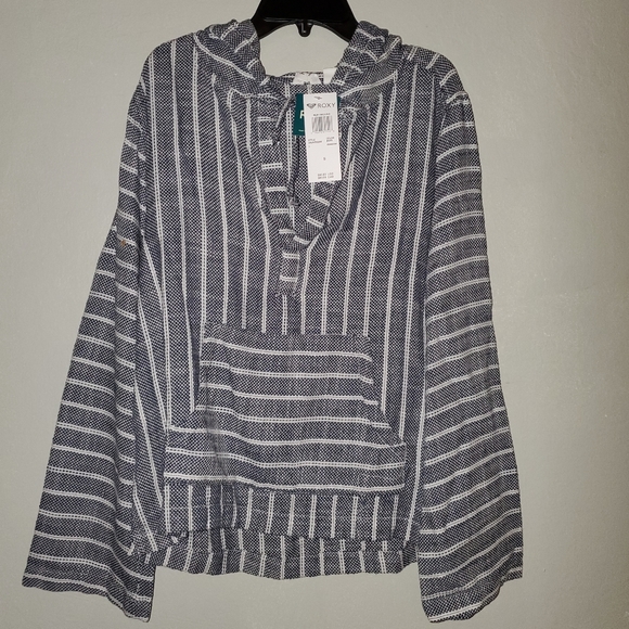 Roxy Run Around Stripe Hooded Poncho Sweater - Picture 3 of 8
